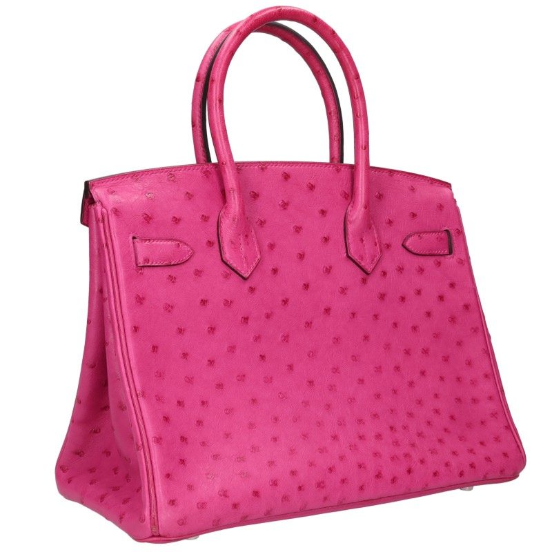 HERMES Birkin 30 Ostrich Handle Bag Pink