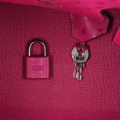 HERMES Birkin 30 Ostrich Handle Bag Pink