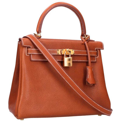 HERMES Kelly 25 Barenia Faubourg Handle Brown Gold Handbag
