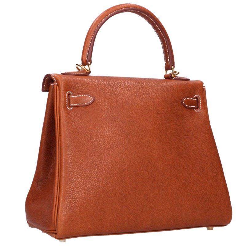 HERMES Kelly 25 Barenia Faubourg Handle Brown Gold Handbag