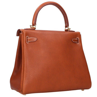 HERMES Kelly 25 Barenia Faubourg Handle Brown Gold Handbag