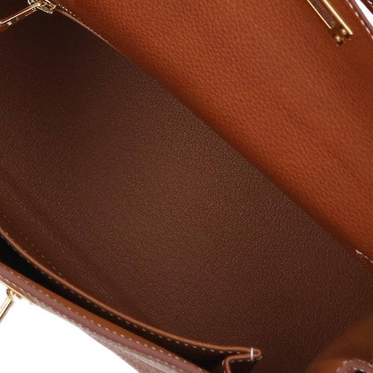 HERMES Kelly 25 Barenia Faubourg Handle Brown Gold Handbag