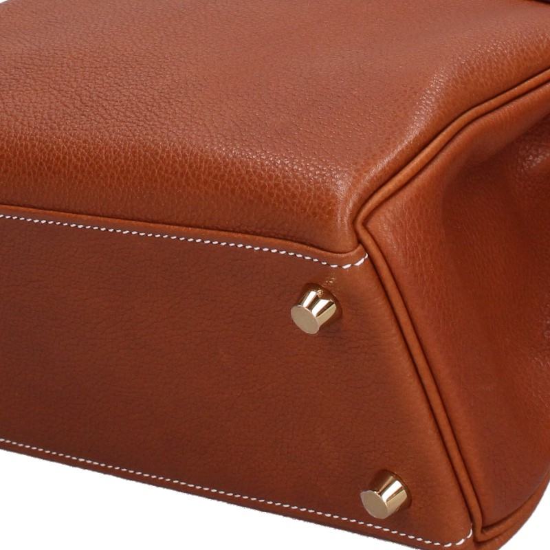 HERMES Kelly 25 Barenia Faubourg Handle Brown Gold Handbag