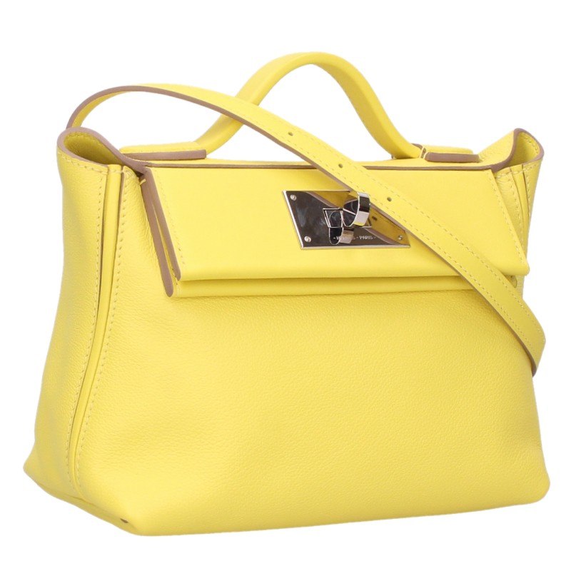 HERMES 24 Mini Evercolor Swift Handbag Yellow/Silver Size 21