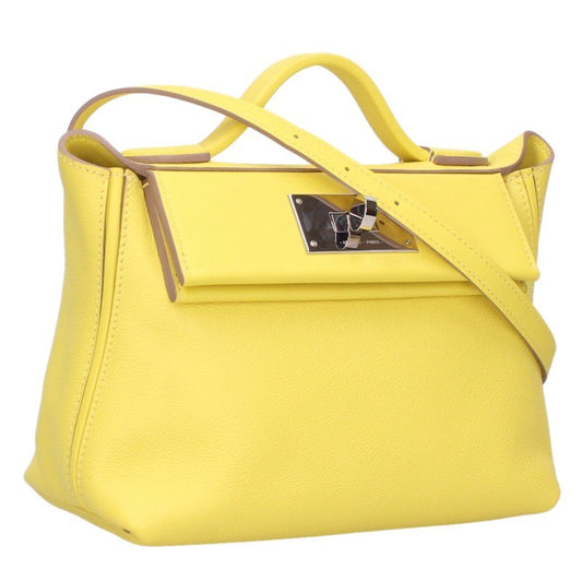 HERMES 24 Mini Evercolor Swift Handbag Yellow/Silver Size 21