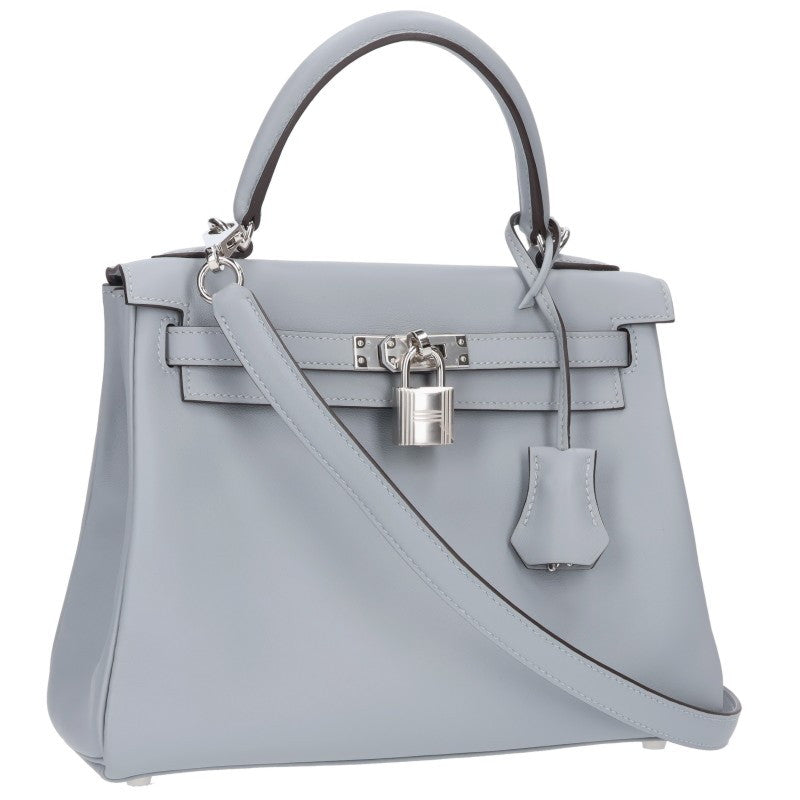 HERMES Kelly 25 Veau Swift Grey Silver Bag