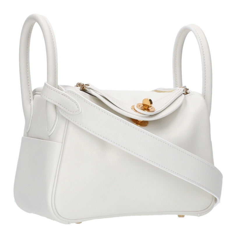HERMES Lindy Mini 20 Swift Shoulder Bag White Size ONE SIZE