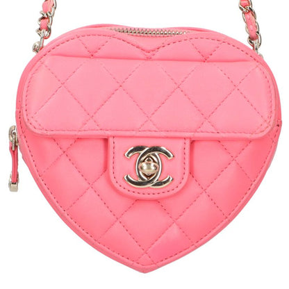 CHANEL Matelasse Heart Chain Shoulder Bag Pink Size ONE SIZE