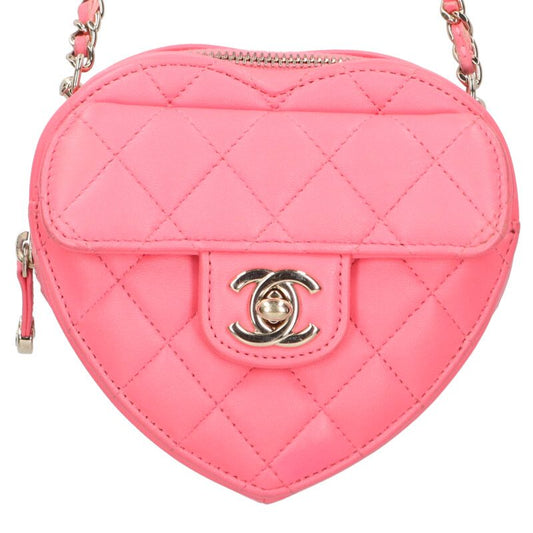 CHANEL Matelasse Heart Chain Shoulder Bag Pink Size ONE SIZE