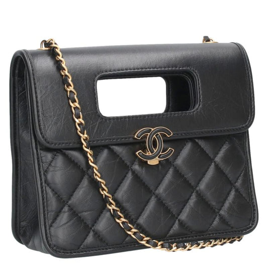 CHANEL Quilted Leather Shoulder Bag Black & Size ONE SIZE