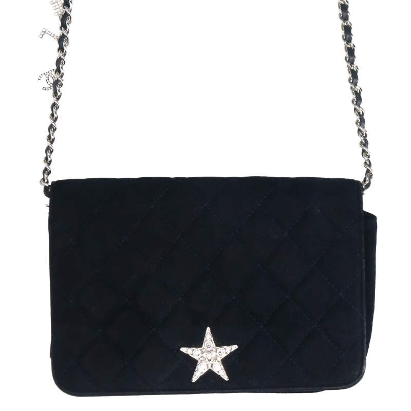 CHANEL Star Rhinestone Suede Chain Wallet Bag Size ONE SIZE