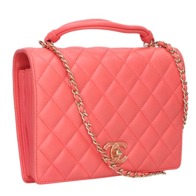 CHANEL Lambskin Chain Shoulder Bag Pink Size ONE SIZE