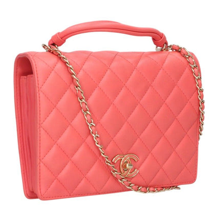 CHANEL Lambskin Chain Shoulder Bag Pink Size ONE SIZE