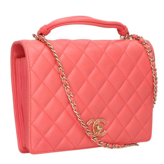 CHANEL Lambskin Chain Shoulder Bag Pink Size ONE SIZE