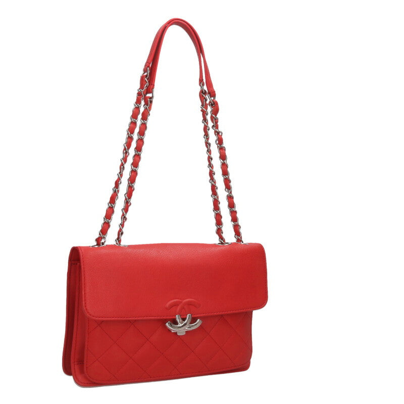 CHANEL Calfskin Chain Shoulder Bag Red Size ONE SIZE