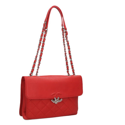 CHANEL Calfskin Chain Shoulder Bag Red Size ONE SIZE