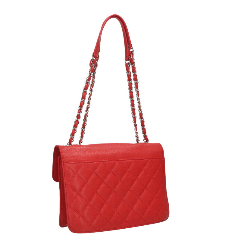 CHANEL Calfskin Chain Shoulder Bag Red Size ONE SIZE
