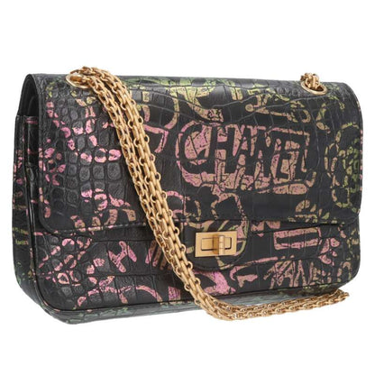 CHANEL 2.55 Graffiti Croco Embossed Double Size ONE SIZE