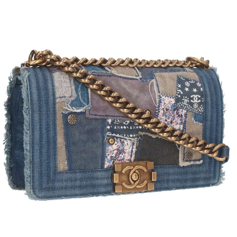 CHANEL Boy Chanel 25 Denim Patchwork Shoulder Bag Size 25