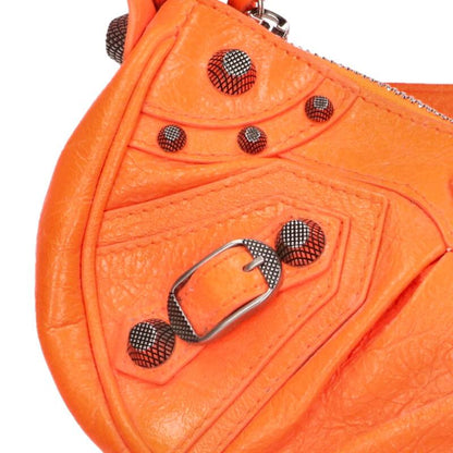 Balenciaga Leather Stud Shoulder Bag Orange x Silver