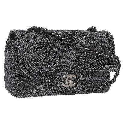 CHANEL Sequined Chain Shoulder Bag Black Size ONE SIZE