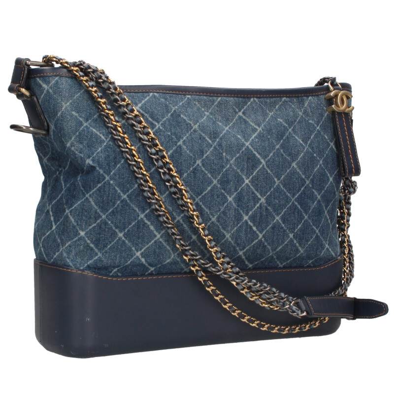 CHANEL Gabrielle Denim Chain Shoulder Bag Indigo Blue