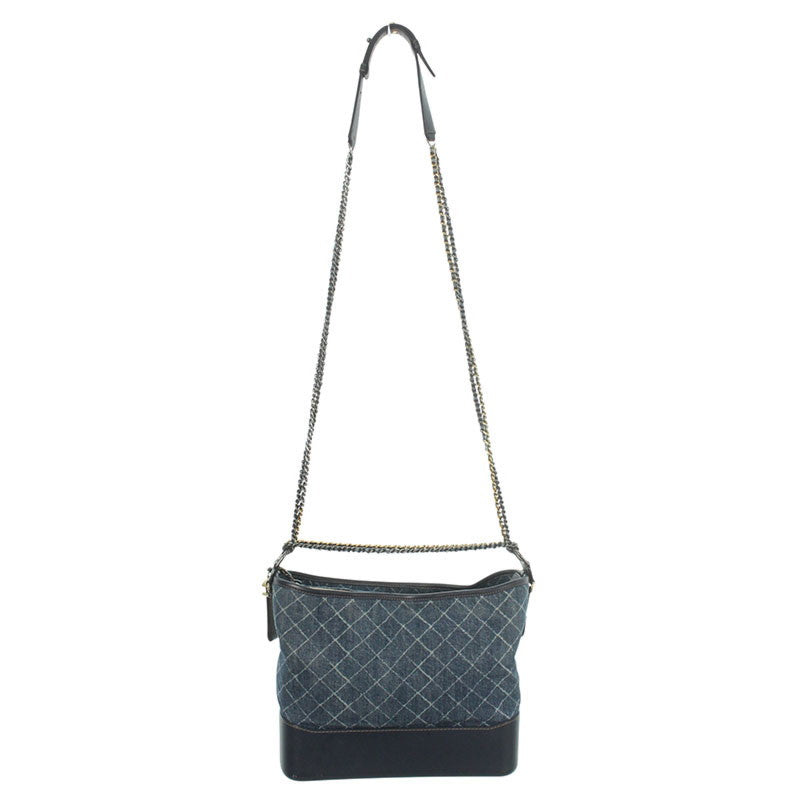 CHANEL Gabrielle Denim Chain Shoulder Bag Indigo Blue