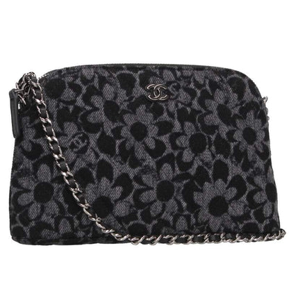 CHANEL Camellia Chain Pouch Shoulder Bag Gray Size ONE SIZE