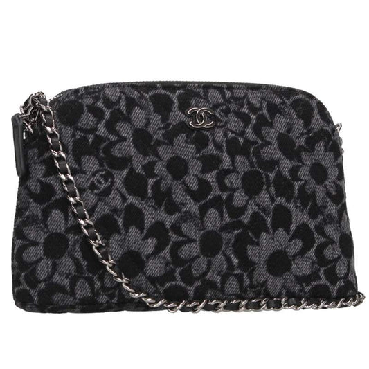 CHANEL Camellia Chain Pouch Shoulder Bag Gray Size ONE SIZE
