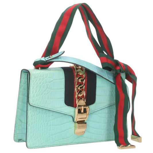 GUCCI Sylvie Croc Leather Shoulder Bag Light Size ONE SIZE