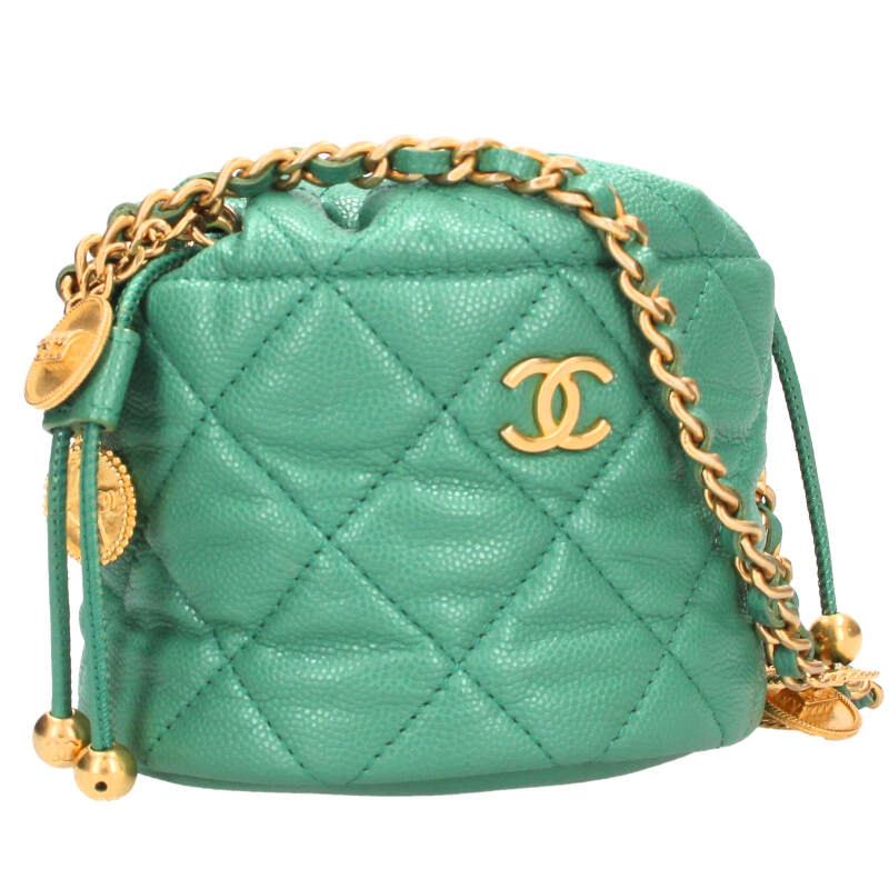 CHANEL Coco Mark Caviar Skin Drawstring Size ONE SIZE