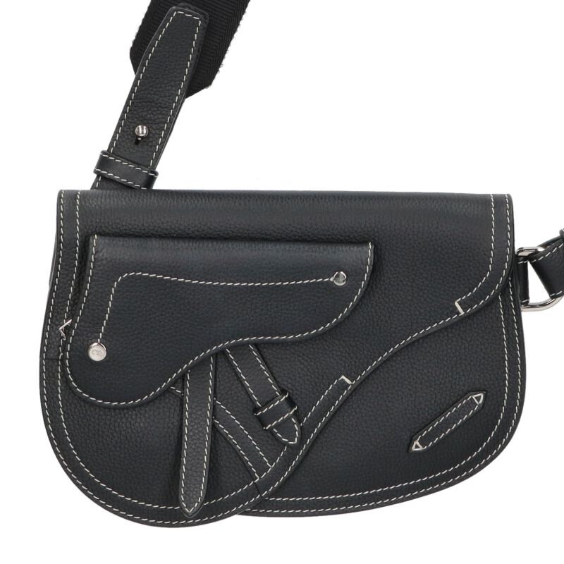 DIOR Saddle Calfskin Shoulder Bag Black/Silver Size ONE SIZE