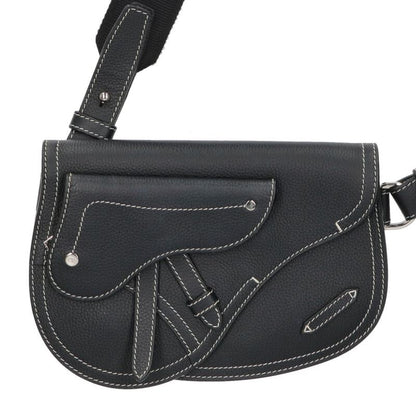 DIOR Saddle Calfskin Shoulder Bag Black/Silver Size ONE SIZE