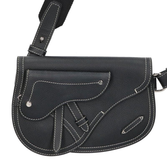 DIOR Saddle Calfskin Shoulder Bag Black/Silver Size ONE SIZE