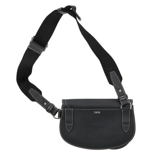 DIOR Saddle Calfskin Shoulder Bag Black/Silver Size ONE SIZE