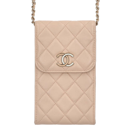 CHANEL Pink Quilted Chain Phone Case Shoulder Size ONE SIZE