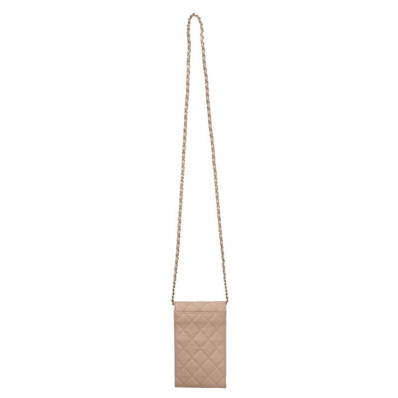 CHANEL Pink Quilted Chain Phone Case Shoulder Size ONE SIZE