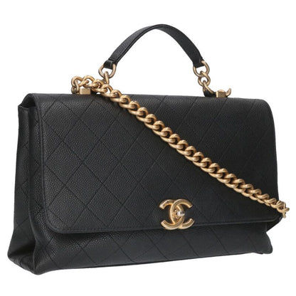CHANEL Black Coco Mark Quilted Chain Shoulder Size ONE SIZE