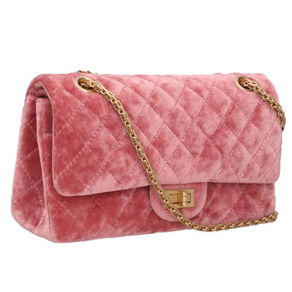 CHANEL 2.55 Velvet W Flap Chain Shoulder Bag Size ONE SIZE