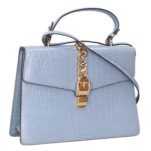 GUCCI Sylvie Crocodile Shoulder Bag Light Blue Size ONE SIZE