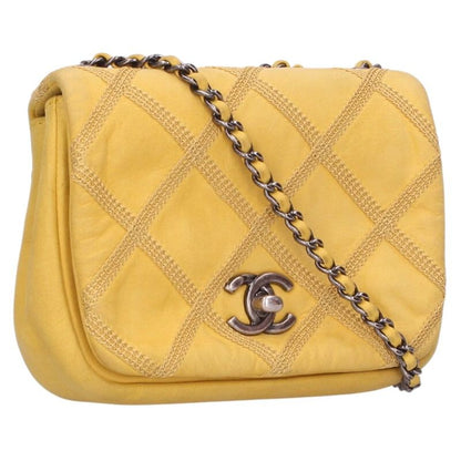 CHANEL Quilted Canvas Chain Bag Yellow Size ONE SIZE