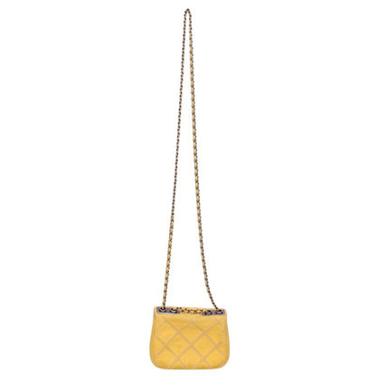 CHANEL Quilted Canvas Chain Bag Yellow Size ONE SIZE