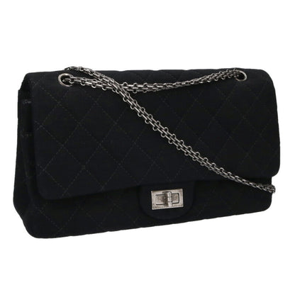 CHANEL 2.55 Double Flap Jersey Bag Black Size ONE SIZE