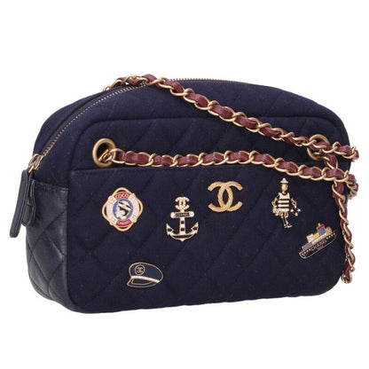 CHANEL Matelassé Pin Badge Bag Navy/Black Size ONE SIZE