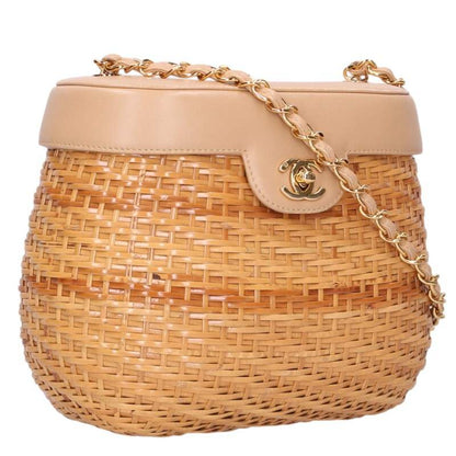 CHANEL Straw Lambskin Chain Bag Brown Size ONE SIZE