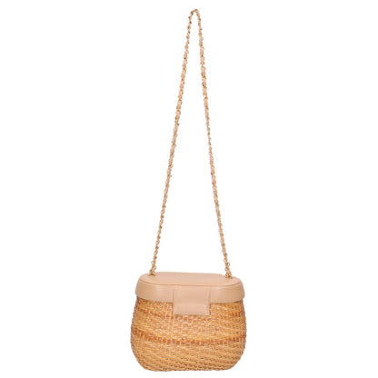 CHANEL Straw Lambskin Chain Bag Brown Size ONE SIZE