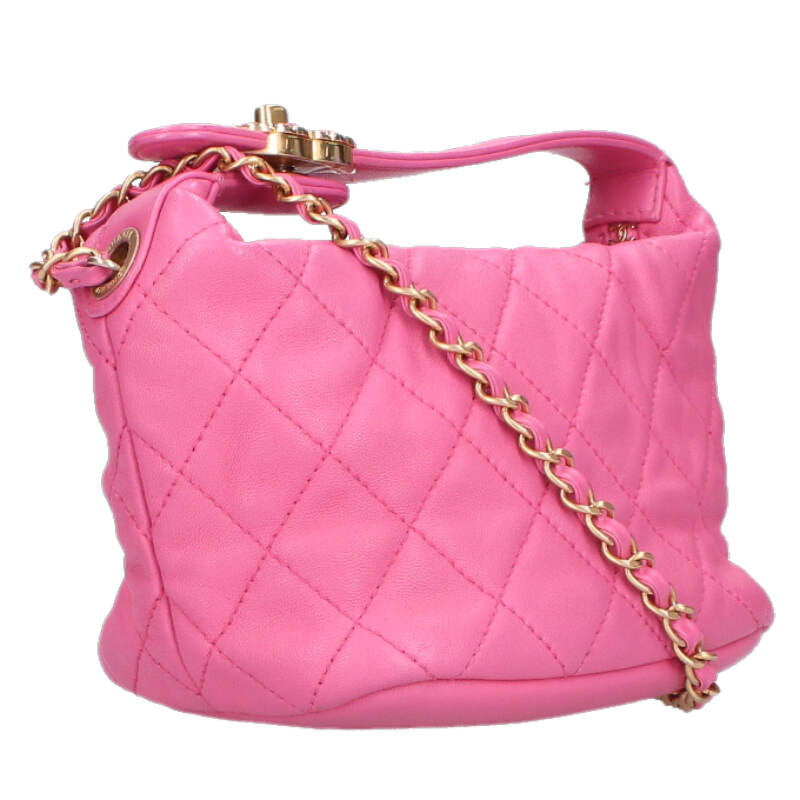 CHANEL Matelasse Lambskin Chain Shoulder Bag Size ONE Pink