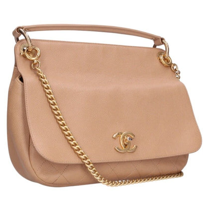 CHANEL Caviar Skin Chain Shoulder Bag Beige Size ONE SIZE