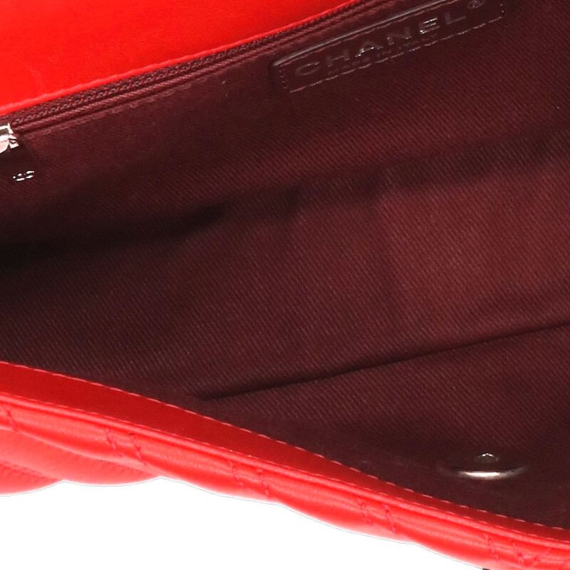 CHANEL Chevron Lambskin Chain Shoulder Bag Red Size ONE SIZE