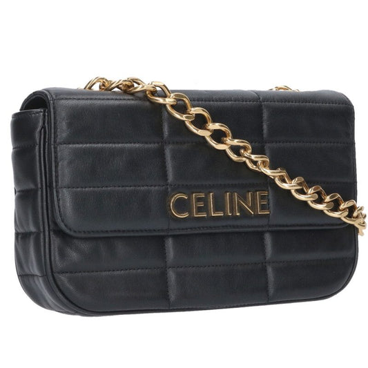 CELINE Chain Strap Logo Leather Shoulder Bag Size ONE SIZE